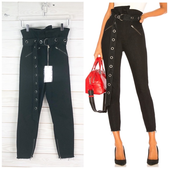 GRLFRND Mia Paperbag Moto Pants in Blackout 26 New - Picture 1 of 8